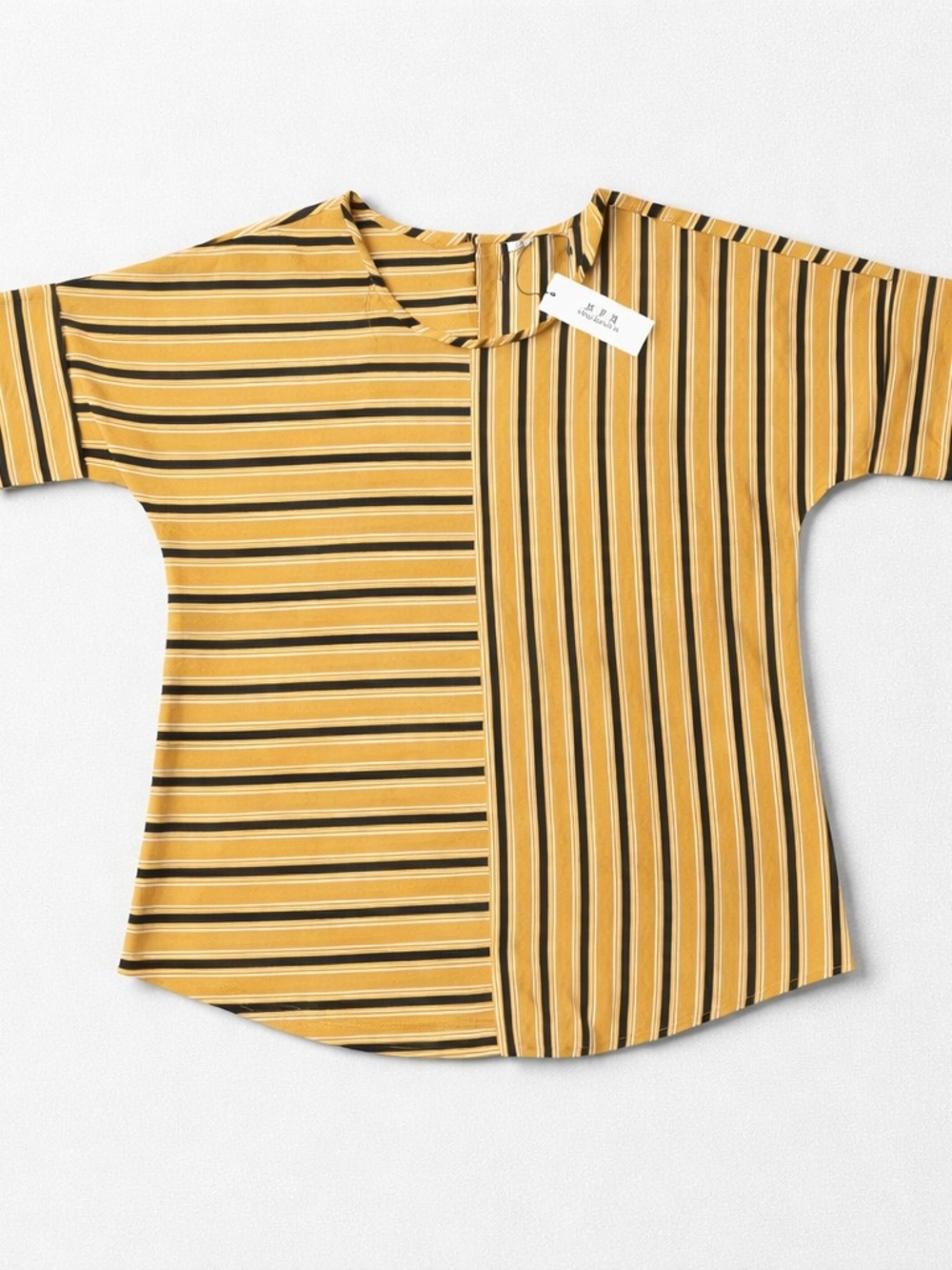 🤑Women's Mustard Stripe Mixed-Pattern Blouse